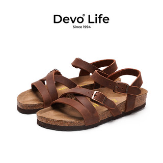 的的的沃 Devo Life  的的沃 Devo Life   Life Life软木凉鞋女休闲平底时尚防滑罗马日系复古文艺女鞋56170