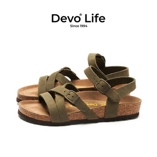 的的的沃 Devo Life  的的沃 Devo Life   Life Life软木凉鞋女休闲平底时尚防滑罗马日系复古文艺女鞋56170