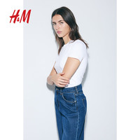 H&M女装T恤春季简约短袖圆领时尚潮流气质弹力汗布修身T恤1260200 白色 XS 155/80
