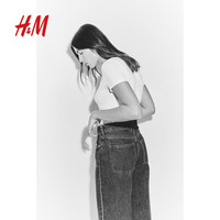 H&M女装T恤春季简约短袖圆领时尚潮流气质弹力汗布修身T恤1260200 170/116