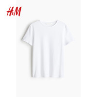 H&M女装T恤春季简约短袖圆领时尚潮流气质弹力汗布修身T恤1260200 白色 S 160/88