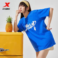 XTEP特步短袖男2024夏季国潮T纯棉半袖上衣圆领印花运动T恤短袖T恤 宝岛蓝 L 175