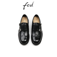 fed布洛克鞋春季女鞋黑色小皮鞋粗跟单鞋牛津鞋女D0411-ZC355 参数-勿拍 40