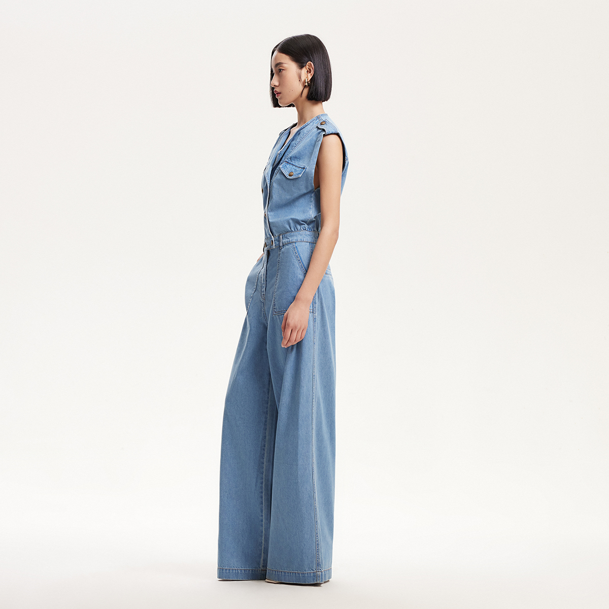 Vero Moda牛仔裤女2025夏淡人无袖天丝莱赛尔显瘦休闲连体裤