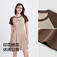 森马 Semir连衣裙女收腰插肩袖绣花休闲潮流夏圆领字母短裙女生时尚显瘦