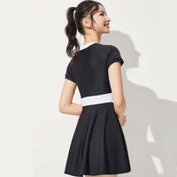 李宁 LI-NING泳衣女款泡温泉长袖高级感连体裙泳装女士显瘦大码游泳衣 L 【459】短袖款黑白组