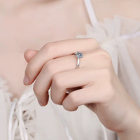 蒂瑞珂一克拉戒指经典四爪925银求婚结婚订婚戒指女轻奢生日礼物 经典四爪50分(配证书+灯光礼盒) 活口可调节