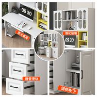 罗籍居2025实木书桌现代简约台式电脑桌书架一体家用学习写字桌书柜组合 白色+粉色桌面 140*60*195