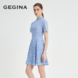 GEGINA吉吉娜早春季中式立领连衣裙蕾丝收腰古典气质裙子