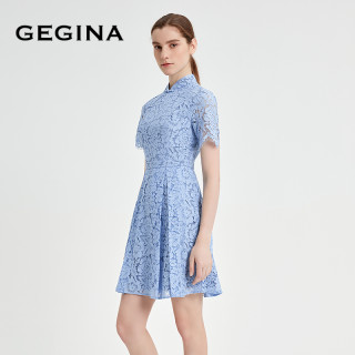 GEGINA吉吉娜早春季中式立领连衣裙蕾丝收腰古典气质裙子