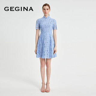 GEGINA吉吉娜早春季中式立领连衣裙蕾丝收腰古典气质裙子