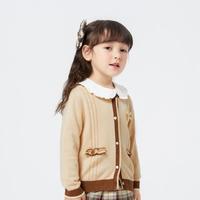 绞花撞色开衫女童针织衫春秋款儿童毛衣温柔美拉德风格甜时尚上衣