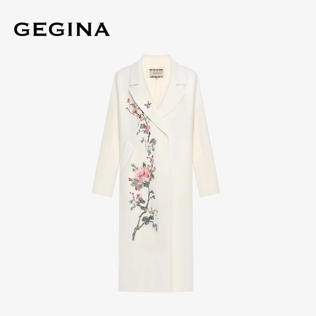 GEGINA吉吉娜女装中长款呢子大衣印花时尚优雅保暖外套女