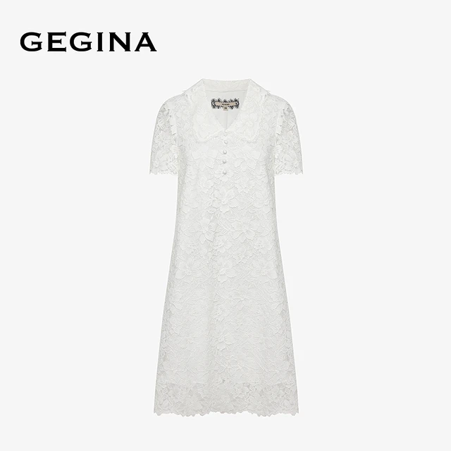 【蕾丝】GEGINA吉吉娜连衣裙女装白色刺绣连衣裙中长款
