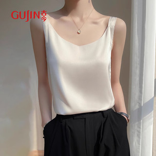 古今（GUJIN）冰丝吊带背心女缎面内搭无袖美背夏外穿百搭西装打底上衣白色L