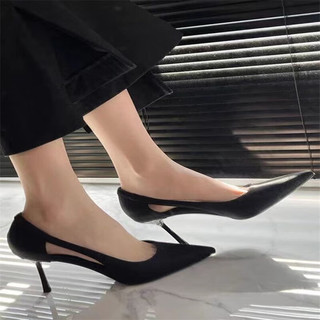 红蜻蜓 RED DRAGONFLY官方旗舰法式软皮高跟鞋女2025春夏新款细跟侧空小跟单鞋女 米白色 5.5cm 35