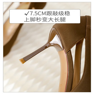 红蜻蜓 RED DRAGONFLY官方旗舰法式软皮高跟鞋女2025春夏新款细跟侧空小跟单鞋女 米白色 5.5cm 35