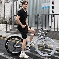 百士盾自行车成人单车公路变速山地车男通勤死飞女实心胎弯把双碟刹 星空-40刀白黑白