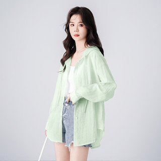 薄款简约长袖连帽衬衫女夏季不规则宽松百搭时尚舒适空调衫上衣