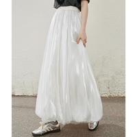 珠光摆垂感纯色简约飘逸花苞裙夏季气质长款高腰半截裙