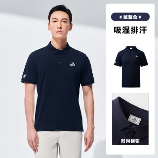 伯希和短袖Polo衫夏季棉感打底衣运动健身百搭休闲T恤快速干衣跑步透气 灰蓝色-男 2XL