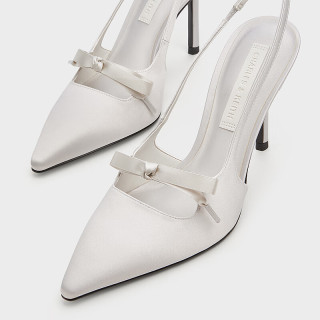 CHARLES&KEITH25春季缎面蝴蝶结尖头高跟凉鞋女CK1-60361556 Light Grey浅灰色 36