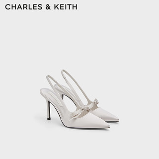 CHARLES&KEITH25春季缎面蝴蝶结尖头高跟凉鞋女CK1-60361556 Light Grey浅灰色 36