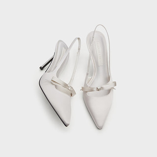 CHARLES&KEITH25春季缎面蝴蝶结尖头高跟凉鞋女CK1-60361556 Light Grey浅灰色 36