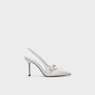 CHARLES&KEITH25春季缎面蝴蝶结尖头高跟凉鞋女CK1-60361556 Light Grey浅灰色 36