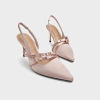 CHARLES&KEITH25春季新品蝴蝶结尖头缎面高跟凉鞋女SL1-60280474 Pink