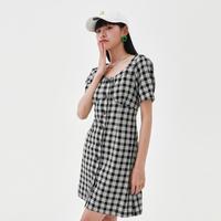 夏季连衣裙女休闲格子涟衣裙连衣裙