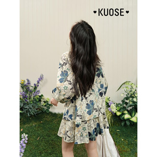 阔色（kuose）气质碎花衬衫休闲裤两件套装25开春穿搭女短裤子上衣夏秋 花色休闲裤2002 S