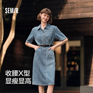 森马 Semir[森柔牛仔]牛仔连衣裙女夏工装风收腰港风中长裙103324114001