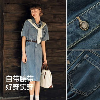 森马 Semir[森柔牛仔]牛仔连衣裙女夏工装风收腰港风中长裙103324114001