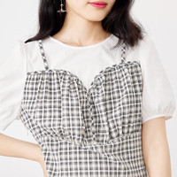 秋水伊人通勤气质款拼接连衣裙夏季新款女装百搭漂亮裙子 浅灰
