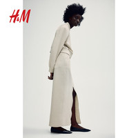 H&M女装半身裙春季亚麻混纺中腰直筒简约半身长裙1215360 浅米色 165/80