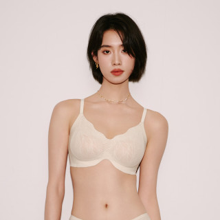 伊维斯 蓝风铃无钢圈微聚拢内衣小胸显大无痕抗菌蕾丝文胸 桦白 M 70/ABCD,75/ABC