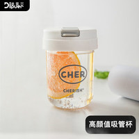 迪普尔 高颜值水杯随手杯吸管杯便携饮用水杯子办公室咖啡杯 高颜值吸管水杯 白 300ml