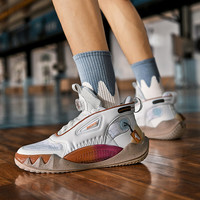 美克中国巨鲨系列篮球鞋男鞋秋季透气减震实战训练运动鞋子男 白灰 40