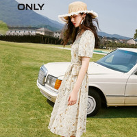 ONLY法式茶歇收腰中长裙气质雪纺碎花连衣裙女|123207068 H55 自由花卉 XL 175/92A