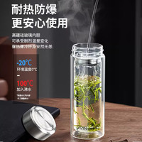 富光双层玻璃杯男女保温耐高温透明家用商务办公泡茶杯子过滤车载水杯 钢本色【加厚底+不锈钢盖】 480ml