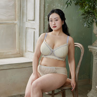 EMMAROSE春夏薄款大码内衣女性感防外扩上托防下垂收副乳聚拢文胸 蓝绿色【单件文胸】 40/90D