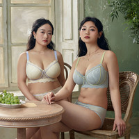 EMMAROSE春夏薄款大码内衣女性感防外扩上托防下垂收副乳聚拢文胸 蓝绿色【单件文胸】 38/85C