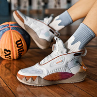 美克中国巨鲨系列篮球鞋男鞋秋季透气减震实战训练运动鞋子男 白灰 38