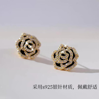 KRISTEN JUDI黑色山茶花耳环女银针耳钉气质复古高级感耳饰送女友老婆生日礼物 黑色送妈妈闺蜜浪漫实用圣诞节