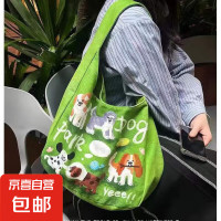 京喜 无品牌 新款 女士单肩包 大容量帆布包 学生通勤托特包