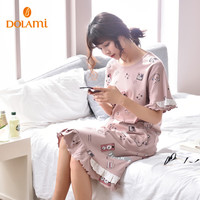 多拉美睡裙女夏季纯棉短袖甜美大码连衣裙可外穿女士睡衣家居服 款1 XL