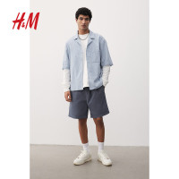 H&M 2025年春季男装标准版型帆布短裤1260536 钢蓝色