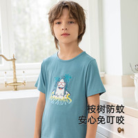 YeeHoO英氏【商场同款】儿童家居服夏季防蚊透气男女童睡衣睡裤2025新款 醚蓝-短袖套衣 140 cm