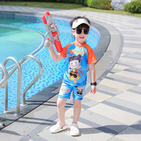 木木屋男童泳衣套装夏季儿童泳衣分体游泳训练服卡通男孩夏装速干衣服 哪吒泳衣套装-蓝色【送泳帽】 120 适合110-120cm年龄6-7岁
